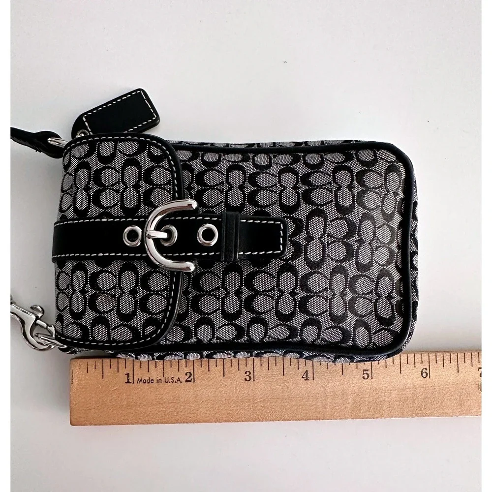 Coach Signature C Monogram Canvas Phone Crossbody Bag Black Tech Mini Purse Y2K